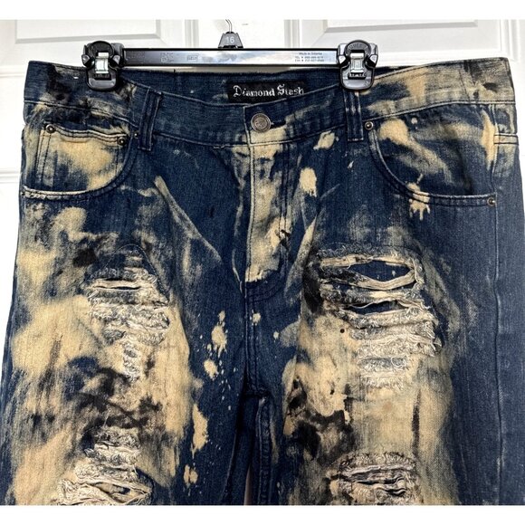 Diamond Stash Destroyed Acid Wash Distressed Jeans Size 38 Men"s Biker - Picture 3 of 7